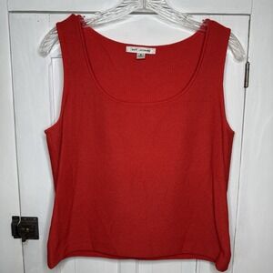 St. John Tank Top Size Small Red Orange Knit Tinsel Detail Women's Designer USA